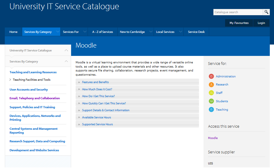 UIS Catalogue - service level